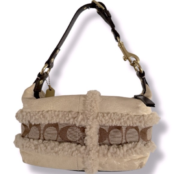 Coach Logo Mini Leather and Shearling Bag Y2K - Picture 1 of 7